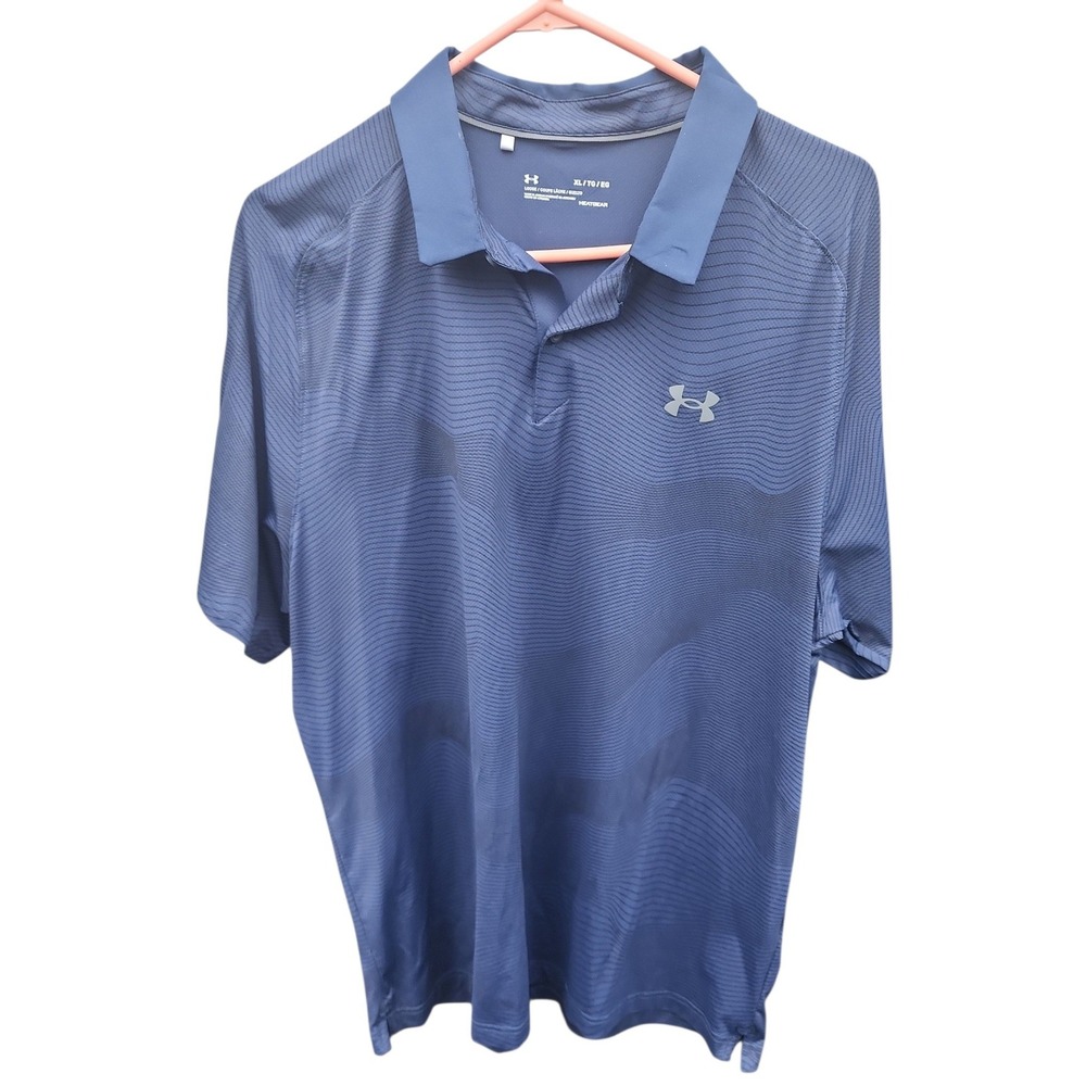 Under Armour HeatGear Mens XL Blue Wavy Stripe Loose Fit Short Sleeve Golf Polo